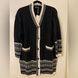 NWT Bloomchic Geometric Black and White Button Down Pocket Cardigan Sz 12 (L)